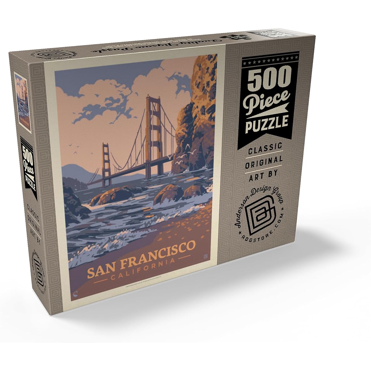 San Francisco, California: Golden Gate Waters Edge Vintage Poster - Premium 500 Piece Jigsaw Puzzle for Adults