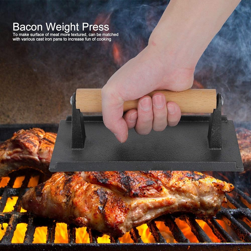 Cast Iron Grill Press、Burger Press Cast Iron Griddle Press、Meat Press Barbecue Griddle Press 7.1x7.1x3.1in for Barbecue Kitchen BBQ Press Barbecue Accessory