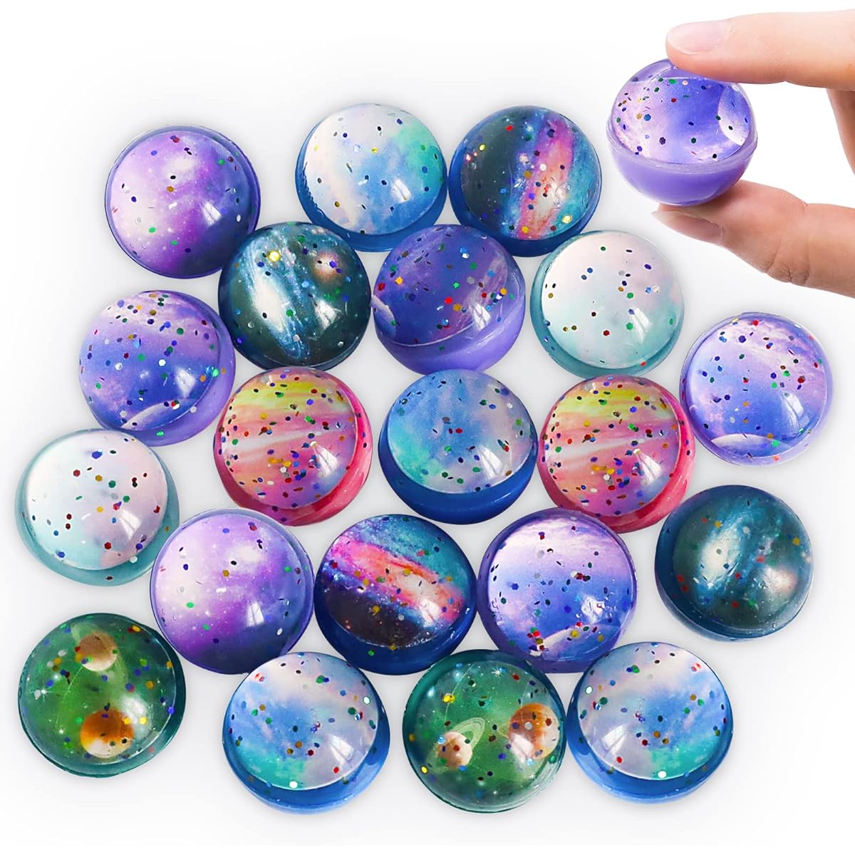 Lukinuo 20pcs 32mm Space Bouncy Balls Planet Bouncy Balls Bulk Space Bouncing Balls Small Bouncy Balls for Kids Party Favors Bounce Balls Gift Bag Fillers