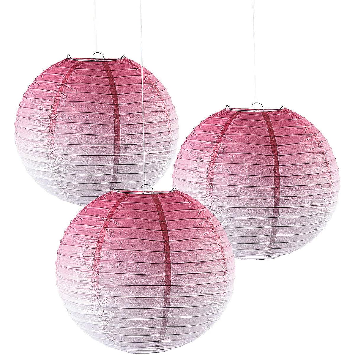 Fun Express Pink Ombre Paper Lanterns for Parties, Party Decorations, Hanging Decorations, Lanterns for Party, 3 Pieces