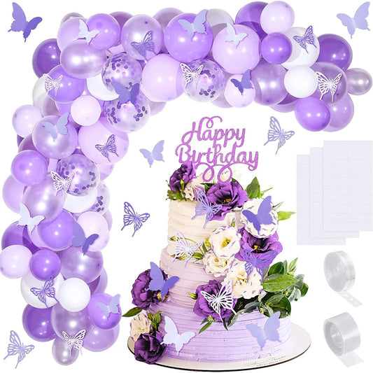 151pcs Butterfly Balloons Garland Arch Kit DIY Balloons Paper Butterflies Birthday Cake Topper for Birthday Party Wedding Decorations (Pink)