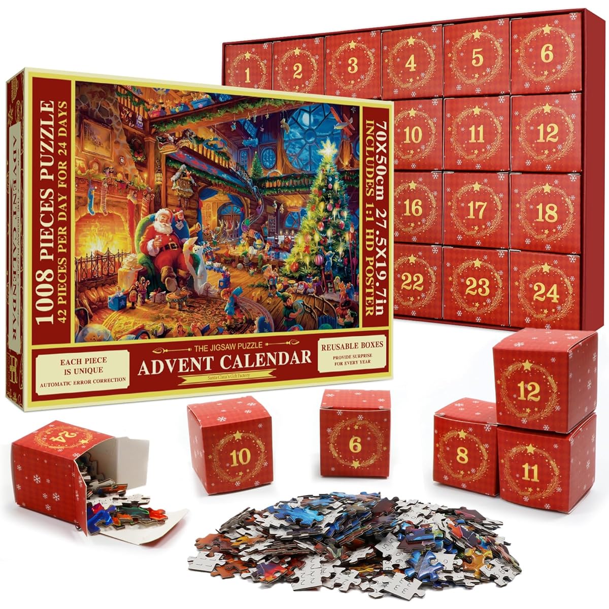 Pukamam Advent Calendar 2023 Christmas Jigsaw Puzzle 24 Parts 1008 Piece Puzzle Christmas Countdown Calendar for Kids and Adults