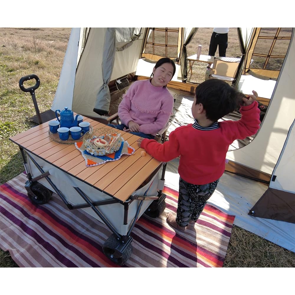 Fengzel Outdoor Carry Wagon Table 110*64cm Freely Removable Compact Folding Aluminum Alloy Roll Table for 150-220L Carry Cart