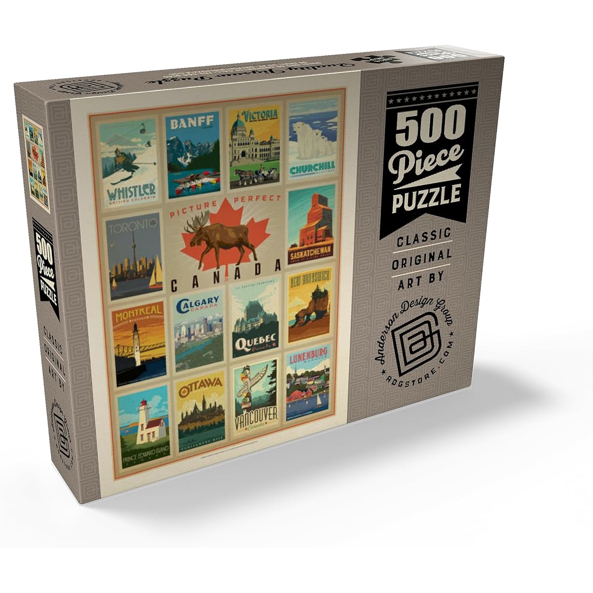 Canada Travel, Collage, Vintage Posters - Premium 500 Piece Jigsaw Puzzle for Adults