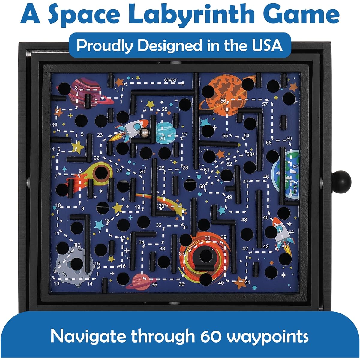 STERLING Games Wooden Maze Space Shuttle Themed Tilt Maze Game with Marble Balls and 60 Waypoints for Ages 6+, 13.5" x 13" Board