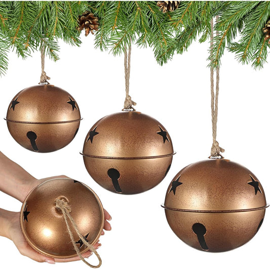 Tandefio Giant Christmas Vintage Bell Christmas Tree Ornament Set 5.5" 4.7" 4" Tall Decorative Bell with Jute Hanging Rope for Christmas Doorknob Home Garden Decor DIY Crafts (Gold)