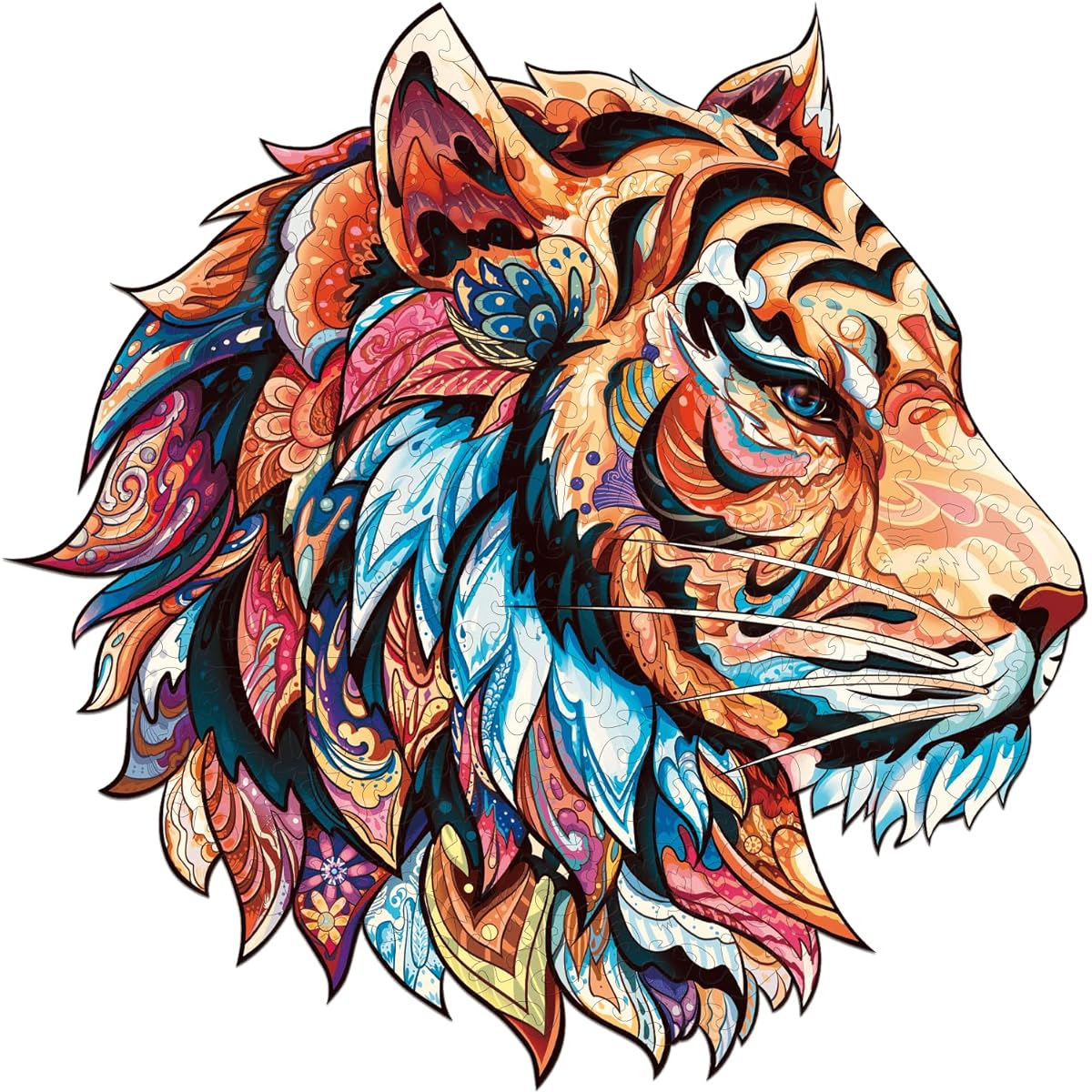 CLAORD Wooden Puzzles for Adults, Animal Shaped Puzzles for Adults, Unique Shaped Puzzle Pieces Tiger Puzzle, Best Gifts for Adults and Kids (M 200 Pieces (12.2 x 12.2 Inch)