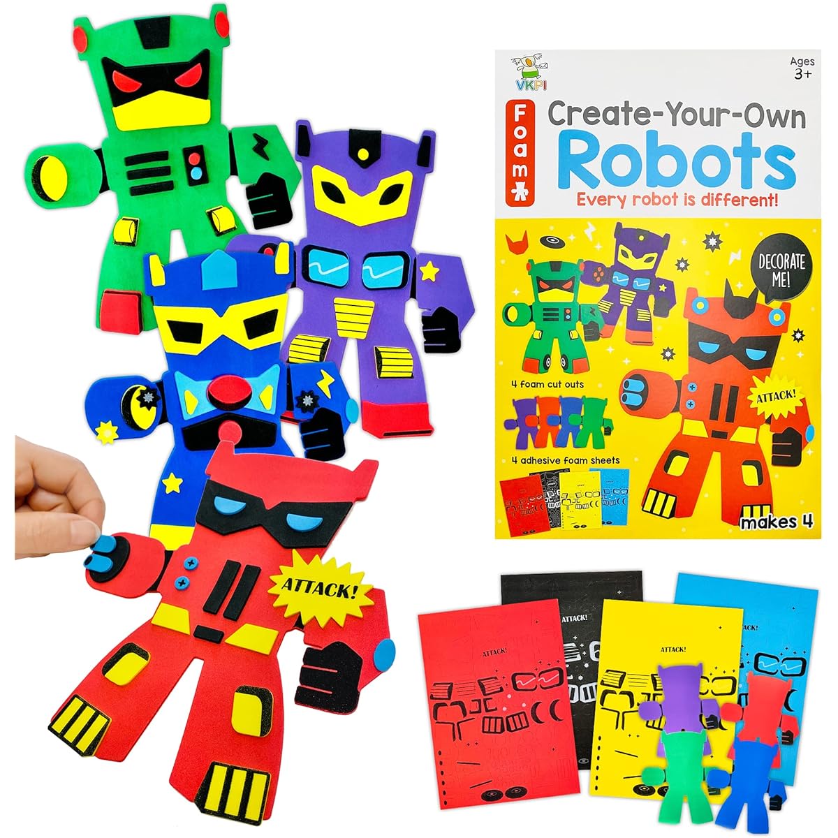 VKPI EVA Foam Art Craft Gift Kit, Creative Build Your Own Robot Cartoon Foam Paper Craft Projects for Ages 4+ Toddlers Preschool Learning Toys Birthday Party Favors