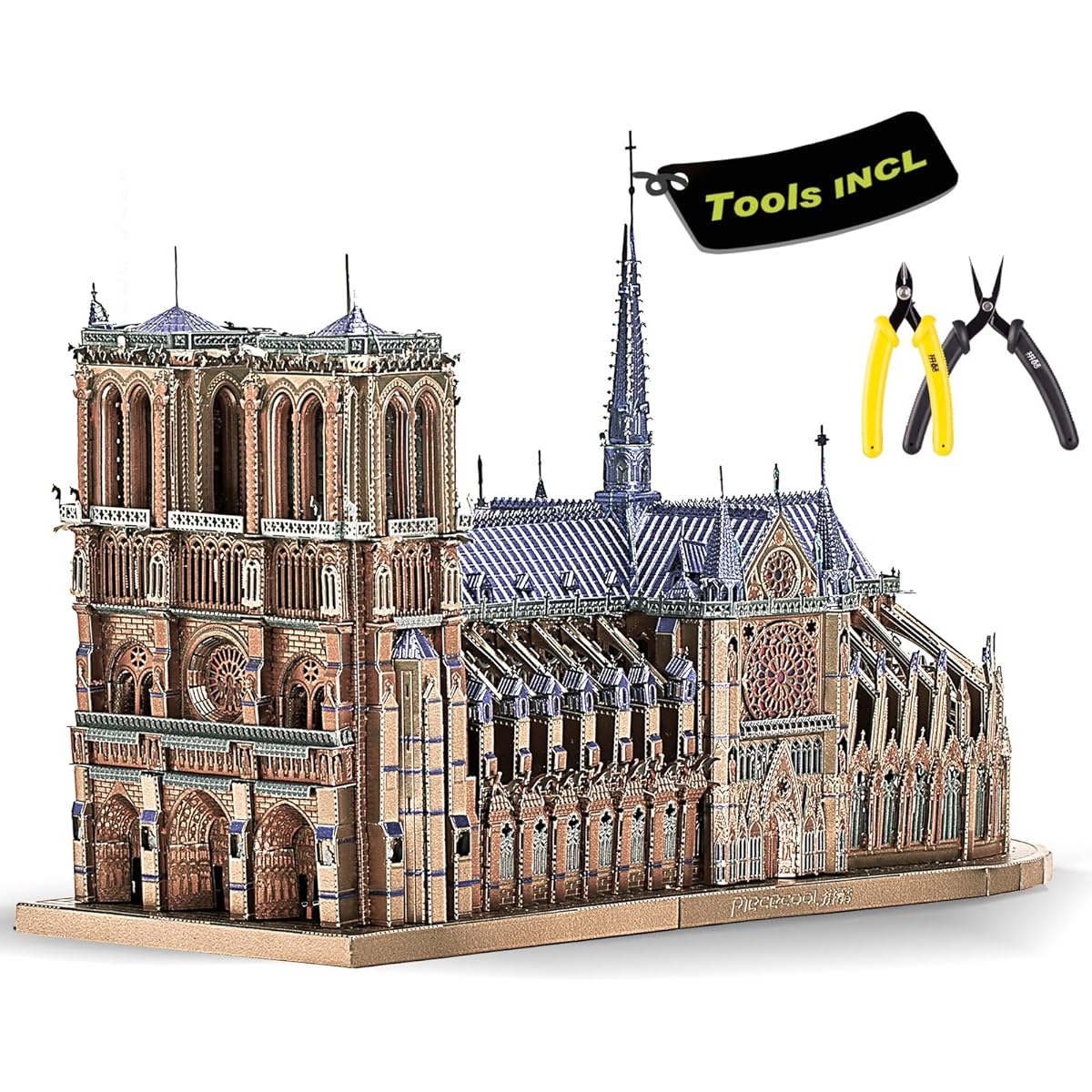 Piececool 3D Puzzle for Adults Notre Dame Cathedral Church Metal Puzzle DIY Tool Set Challenge French Cathedral Architectural Model Puzzle Best Gift
