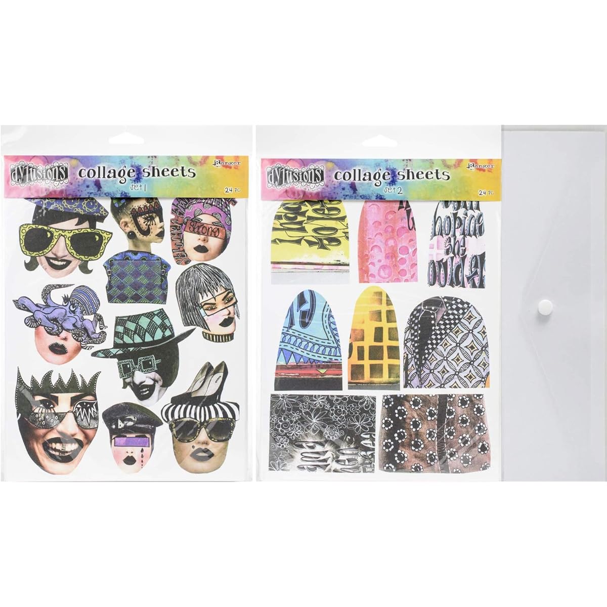 Dyan Reaveley - Dylusions Collage Sheets - Set 1 and Set 2 with Storage Envelopes - 3 Items