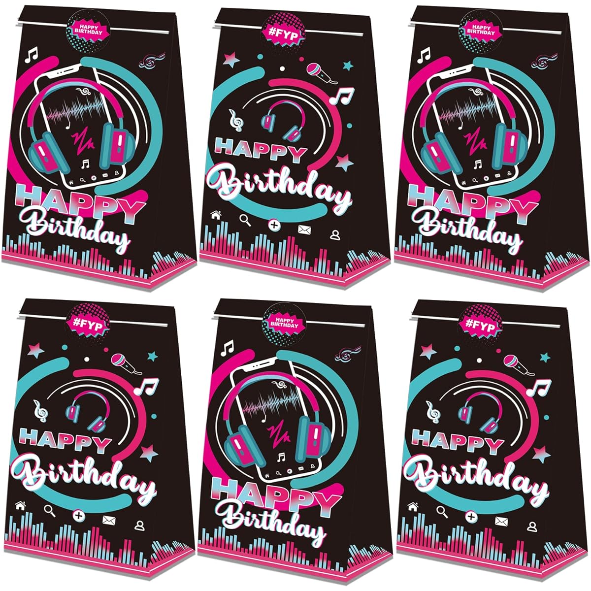 PARTYAGE 24 Pieces Music Party Gift Bags, Music Theme Party Favor Bags, for Music Theme Party, Music Candy Goodie Bags Teenager Girl Boy Birthday Party Decorations