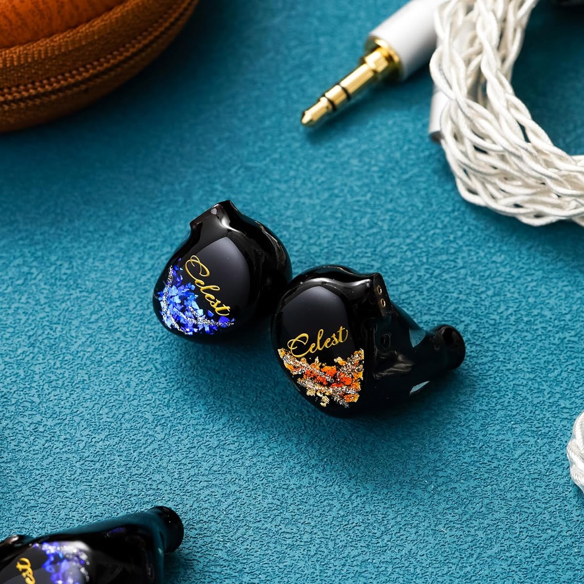 HiFiGo Kinera Celest Plutus Beast 1 BC+1 BA+1 SPD In-Ear Monitor, Bone Conduction Driver IEM In-Ear Earphones with Hand-Painted Faceplate and Rich Smooth Tuning (Blue and Gold, 4.4mm)