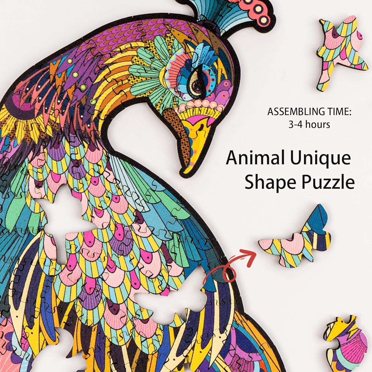 FvMemo Wooden Puzzle for Adults Peacock Wooden Jigsaw Puzzle Unique Animal Shape Puzzle Best Gift for Adults and Kids 9.4" x 15.9" 300 Pieces