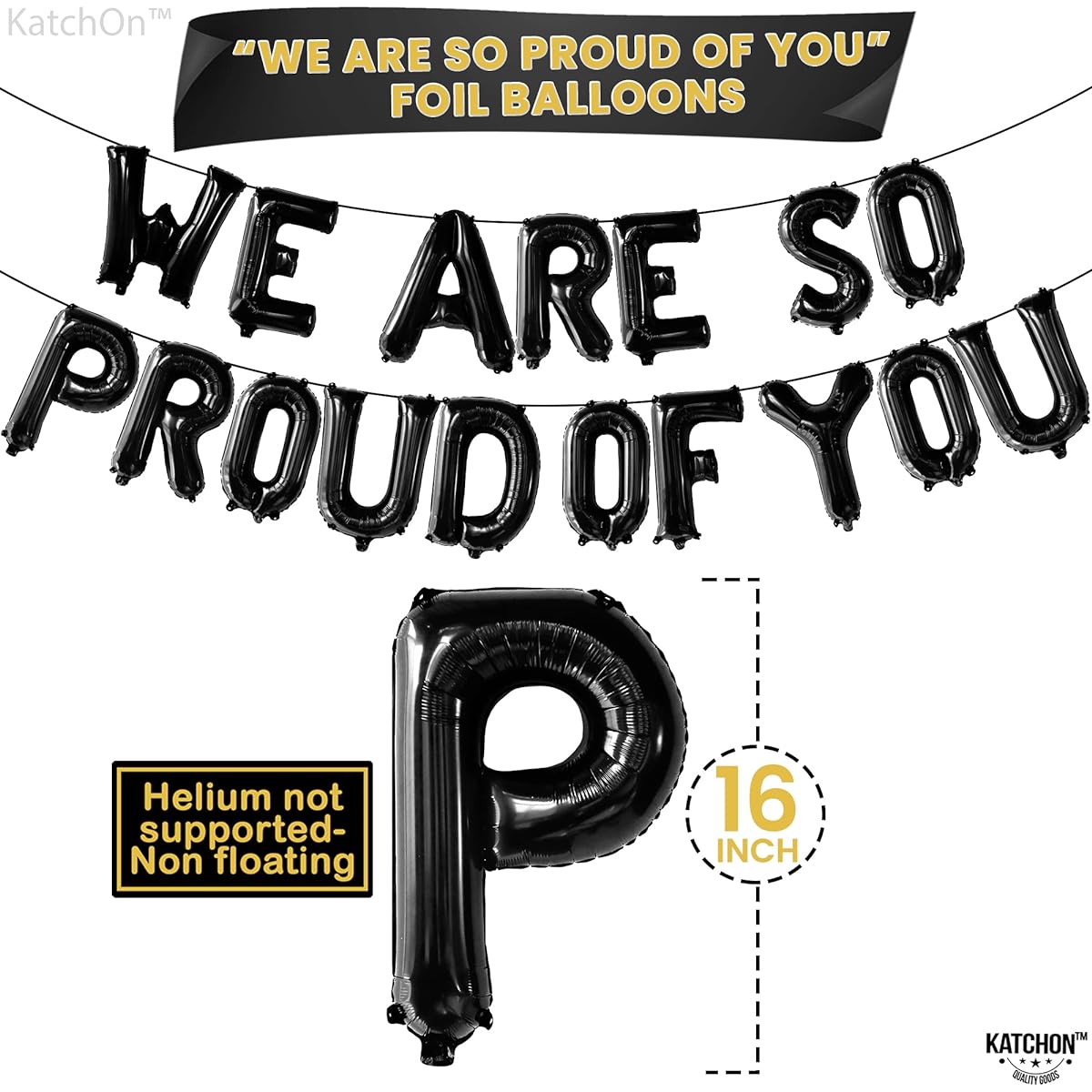 We Are So Proud of You Balloons - 16" | Black Graduation Banner with Confetti | Graduation Party Decorations 2022 | Congratulations Graduation Decor, Graduation Decorations 2022