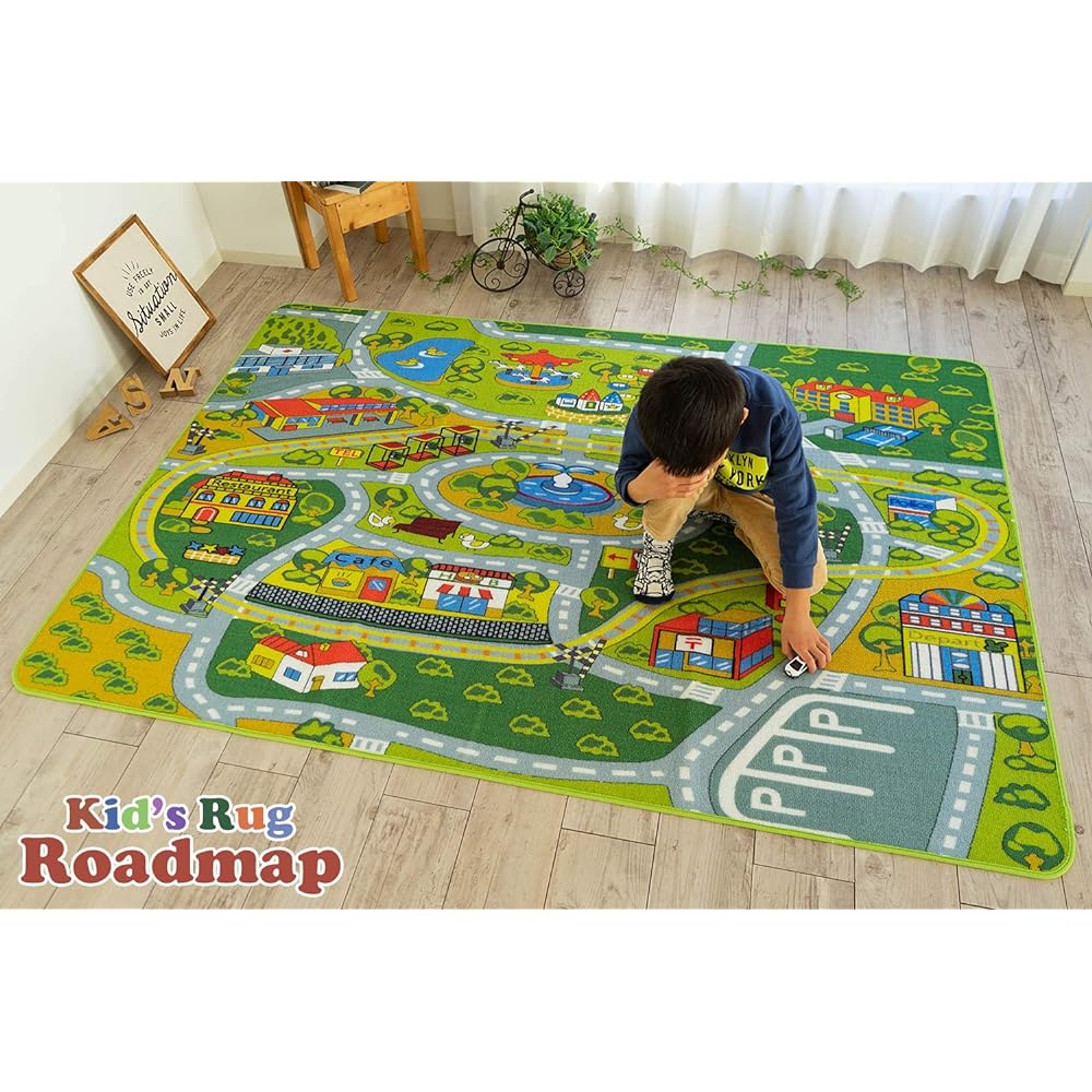 Washable Kids Rug Children's Room Rug Mat Roadmap 2 133х190 1.5 Tatami Green Foldable