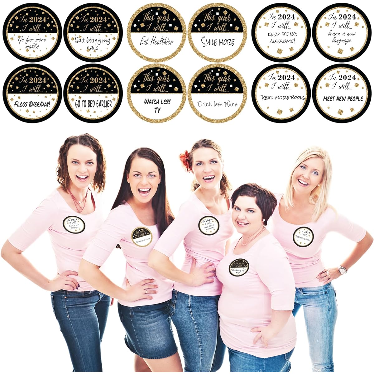 New Year's Eve - Gold - 2020 New Year's Eve Party Funny Name Tags - Set of 12 Party Badge Stickers