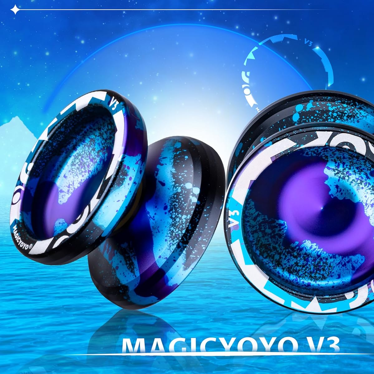 MAGICYOYO Responsive Yoyo V3 Professional Metal Yoyo for Kids Beginners Aluminum Alloy Yoyo with Non-Responsive Bearings + Bearing Removal Tool + Axles + Bag + 12 Yoyo Strings (Black Blue Purple)