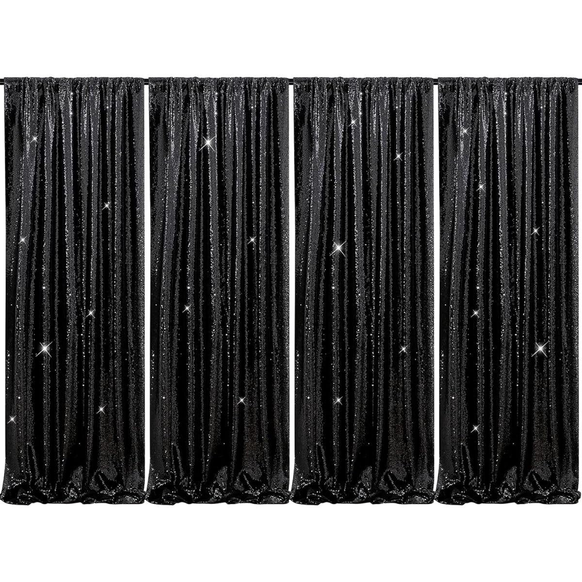 Black Backdrop Curtains Glitter Curtains 4 Panels 2ftx8ft Black Shimmer Wall Backdrop Curtains Party Fabric