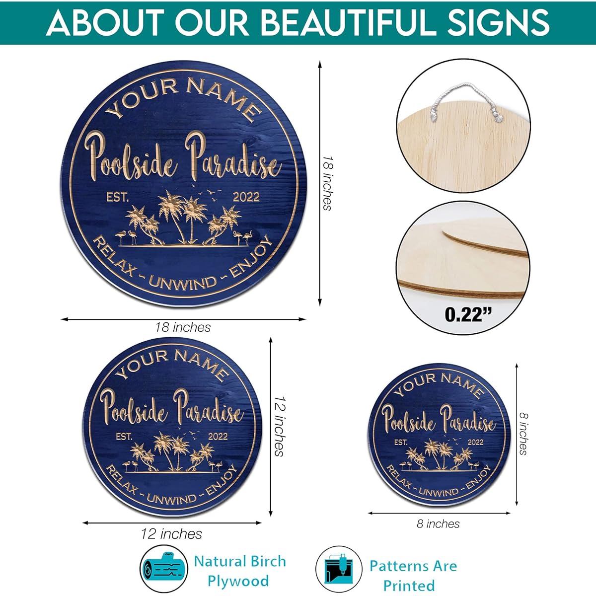 N NAMESISS- Blue Poolside Paradise Sign, Pool Oasis, Retirement Gifts, Custom Pool Signs, Pool Decor, Pool Signs, Pool Gifts, Housewarming Gifts, Custom Pool Gifts (WCS-ETHY-019263002)
