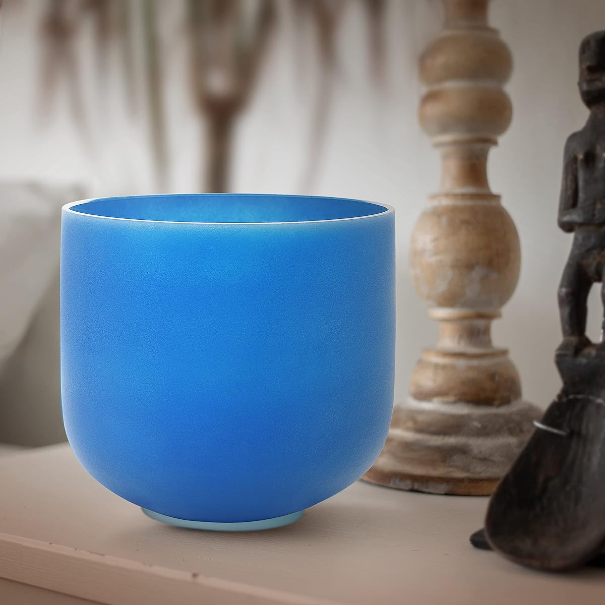 SITSANG Blue G Note Crystal Singing Bowl Throat Chakra 8 Inch with Heavy Duty Faux Leather Carrying Case and Singing Bowl Suede Mallet