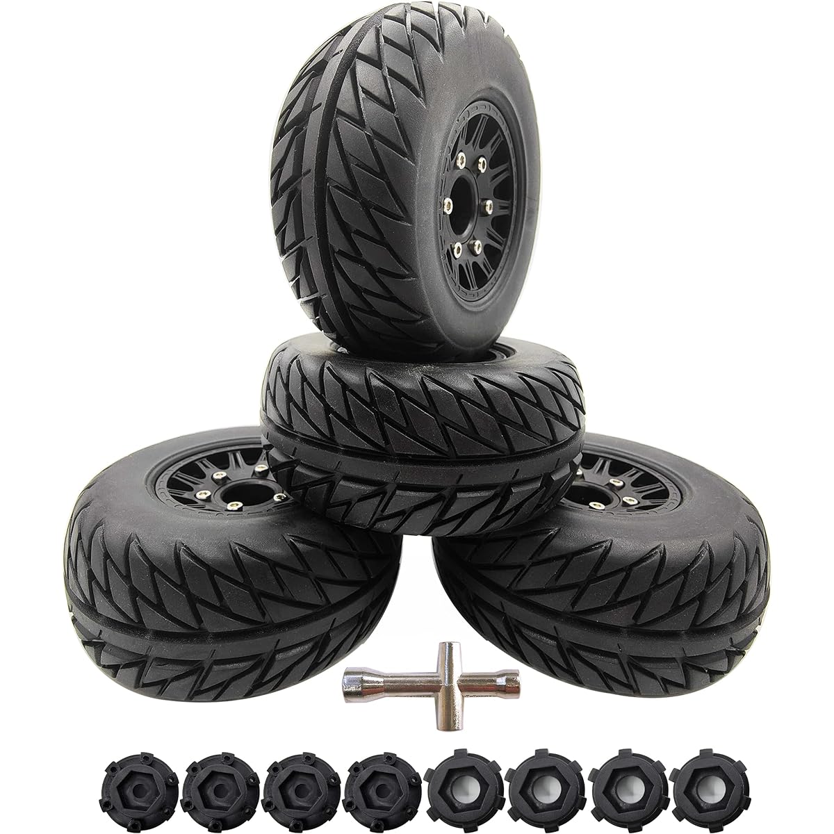 HOPLEX RC Short Course Truck Tires with Foam Inserts 1/10 Scale Arrma Senton Tires Traxxas Slash Tires Axial Redcat Rc4wd Hex Detachable Replacement 17mm 14mm 12mm RC Wheels and Tires