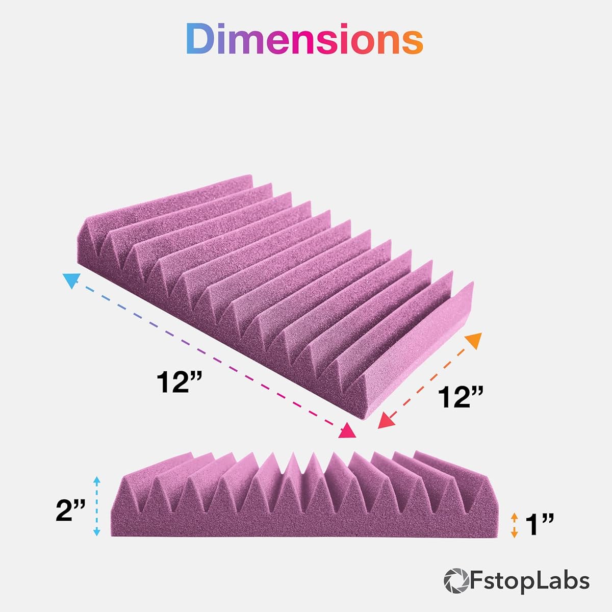 Acoustic Panels 2" x 12" x 12" Acoustic Foam Panels Studio Wedge Tiles Purple Set of 12