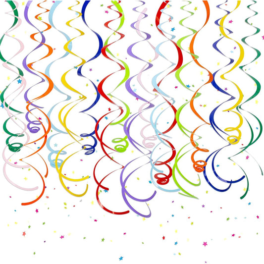 36pcs Macaron Rainbow Hanging Swirls Party Decorations Hanging from the Ceiling Decor Foil Plastic Birthday Streamer Decorations for Party Anniversary Wedding Graduation Gifts