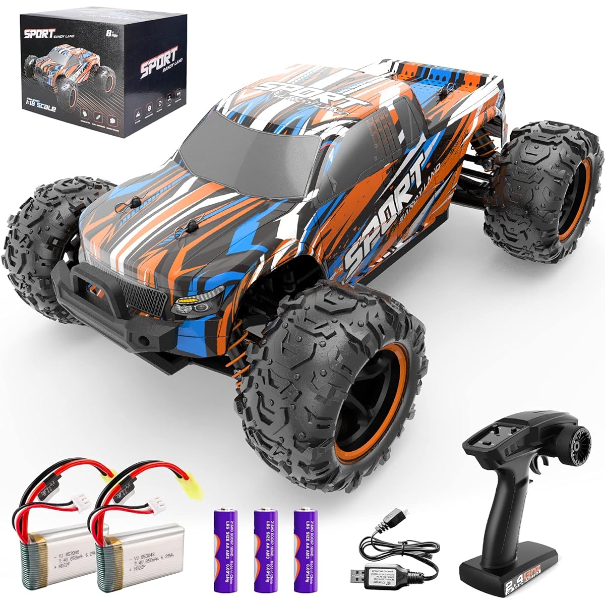 Remote Control Car RC Car for Adults Kids 1:18 RC Car RC Truck 4WD High Speed 40+ KM/H Off-Road Monster Truck for Boys 2.4GHz Toy Truck with 5 Batteries 50+ Minutes Play Gift Orange