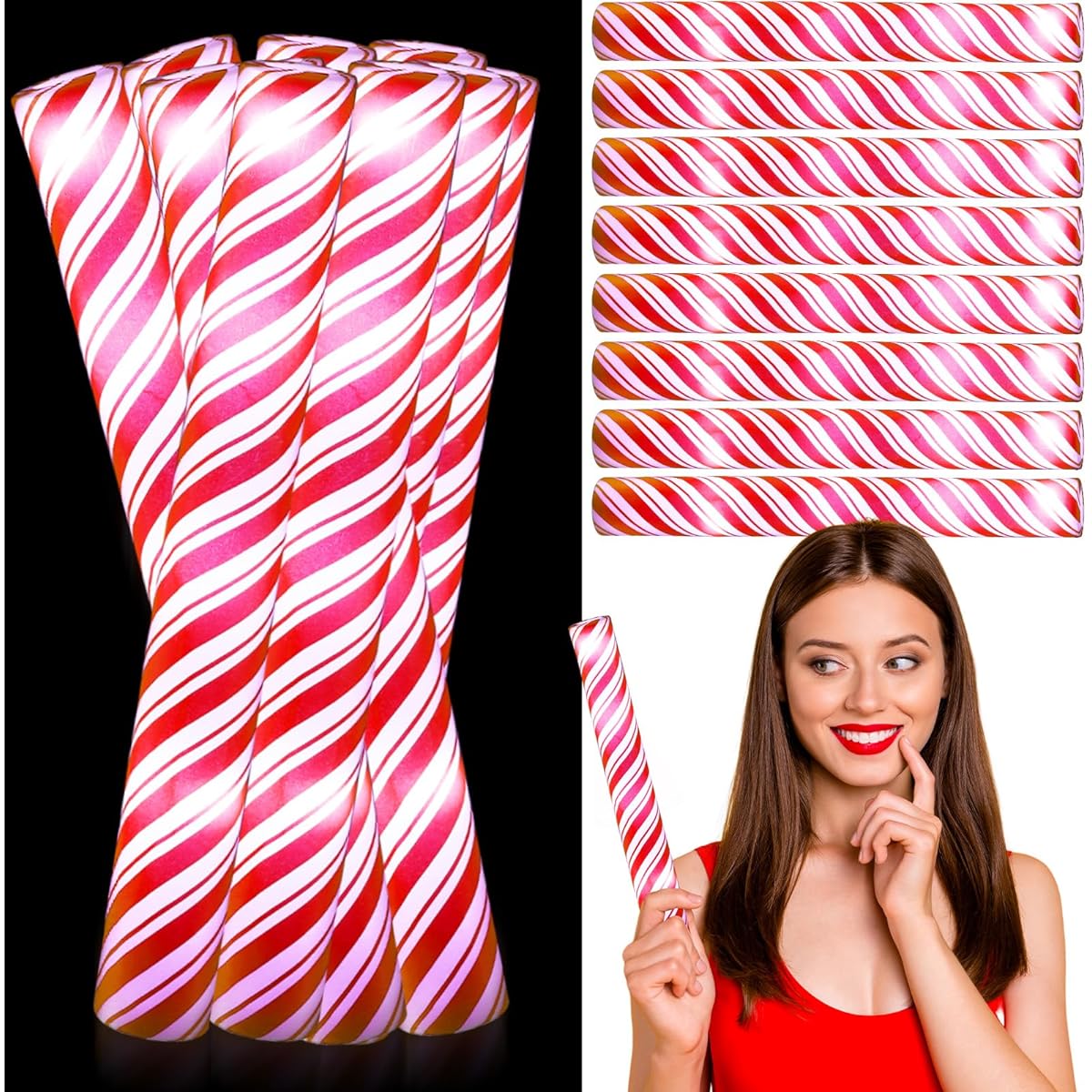 VIHOSE 24pcs Candy Cane Glow Sticks Bulk Christmas LED Foam Sticks with 3 Flashing Modes Glow in the Dark Sticks Glow Sticks Glow Sticks for Christmas Birthday Concert Carnival Camping Party Supplies