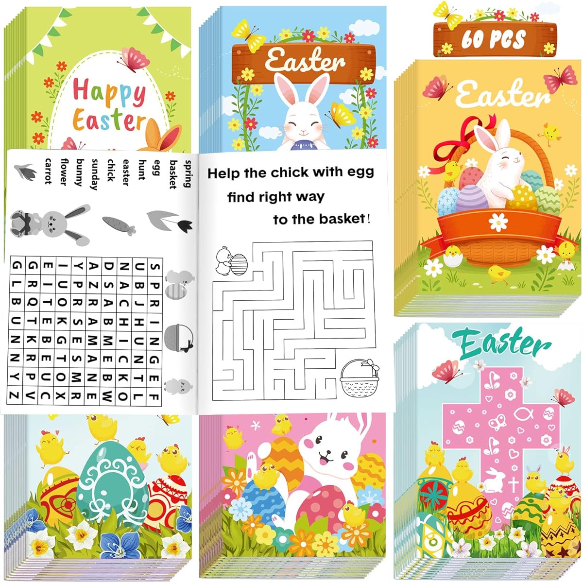 60 Easter Activity Books Easter Gifts for Little Kids Mazes Word Searches Fun Games Easter Activity Books Basket Stuffers Classroom Activity Supplies