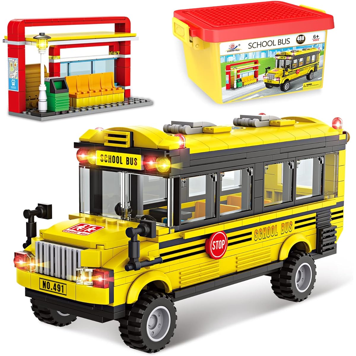 City School Bus Building Block Set, Building Kit with School Day Bus & Station, Best Learning, Role Play, STEM Play, Bricks Toys, Birthday Gift for Ages 6+ (488 Pieces)