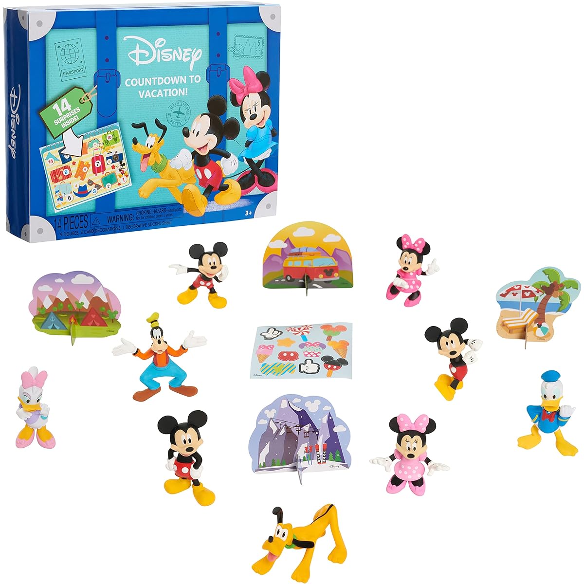 Just Play Disney Junior Mickey Mouse Countdown to Vacation 14 Pieces, 9 Figures, Kids Toys, Ages 3 and Up