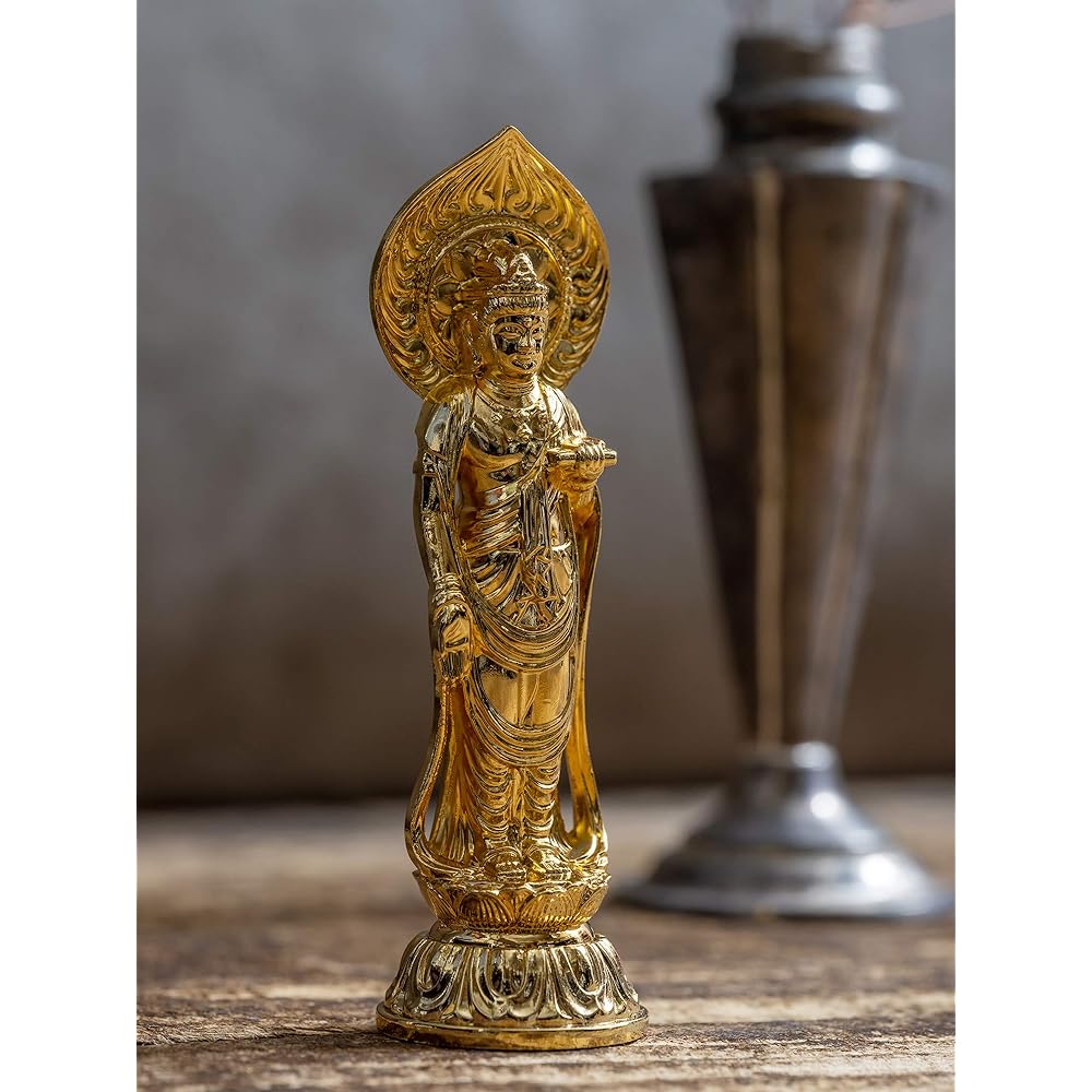 Buddha statue St. Kannon Bodhisattva 10cm (gold plated/24K gold) Buddhist sculptor: Hideun Makita Original model _ "Tendai sect, Shingon sect, Rinzai sect" Takaoka copperware (Shokannonbosatsu/S)