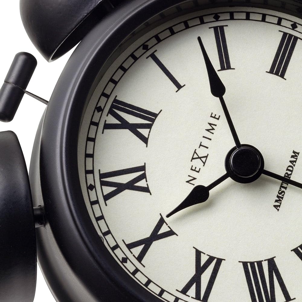 NEXTIME Table Amsterdam small Table Clock Alarm Clock Stylish Silent Bell European Table Clock Bedroom Compact Small Cool