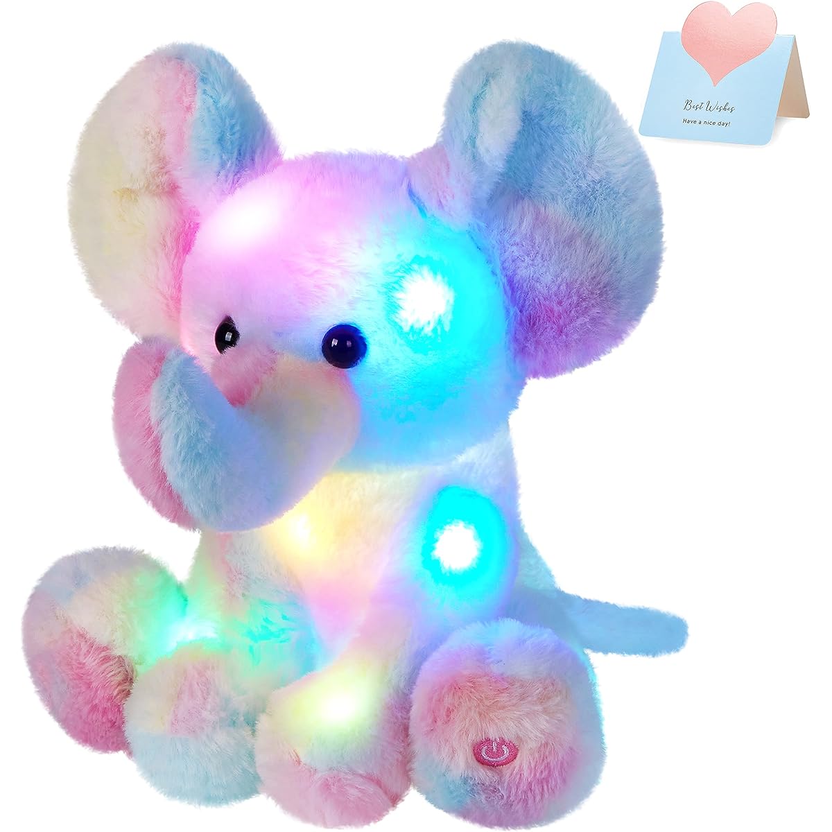 GlowGuard Light Up Rainbow Elephant Plush Toy LED Glowing Soft Wild Animal Stuffed Animal Night Light Lullaby Ideal Birthday Children's Day 12"