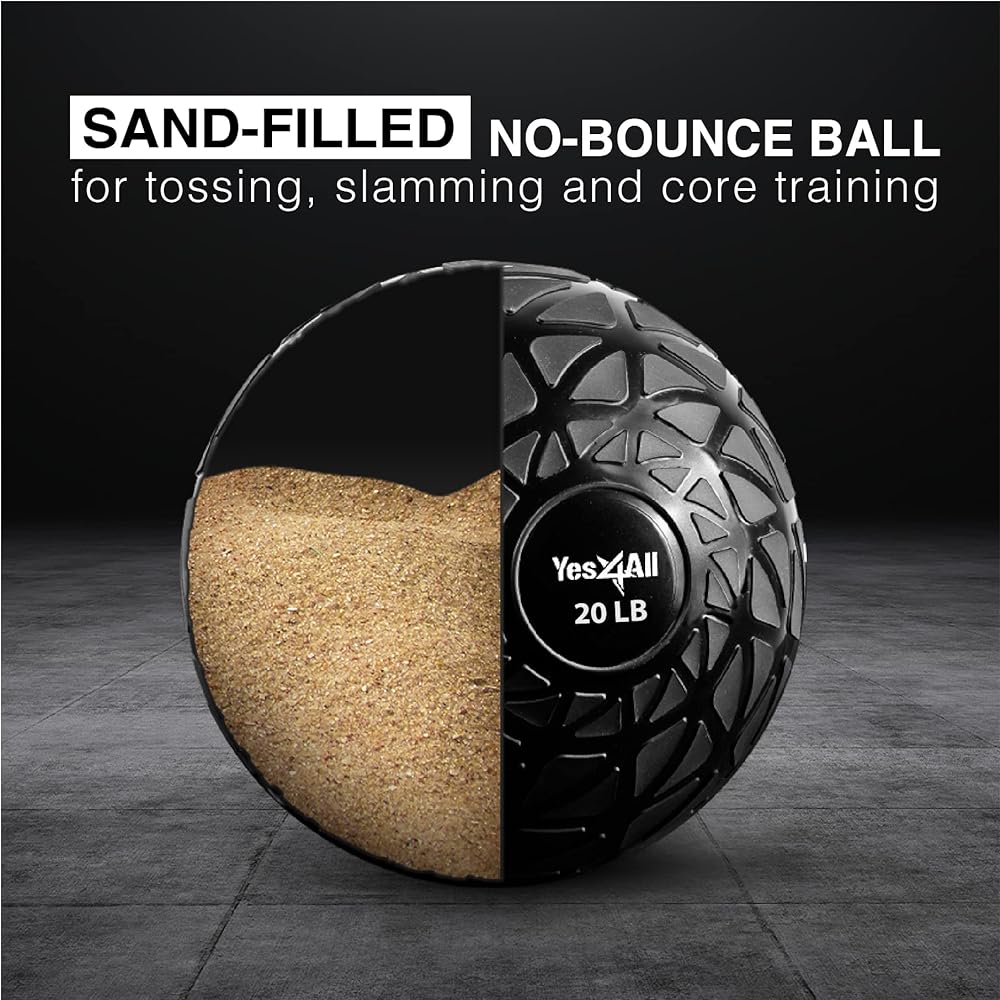 Yes4All Slam Ball Medicine Ball Strength Training Football Crossfit Workout Black 4.5kg/6.8kg/9.1kg/11.3kg/13.6kg/18kg