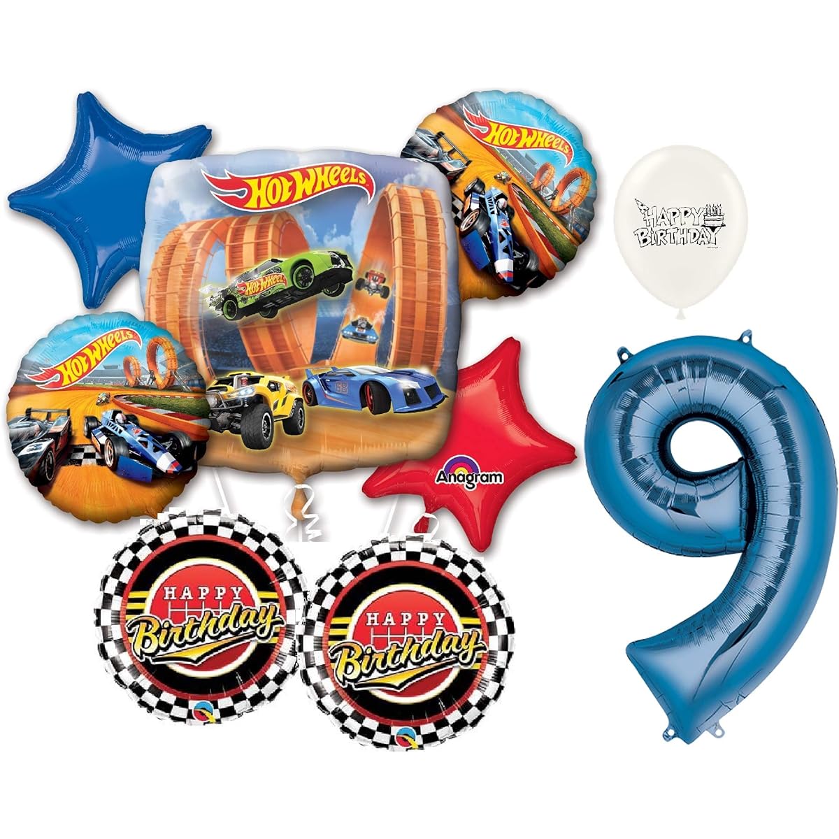 Blue Number 9 Birthday Hot Wheels Racing Cars Party Decorations Balloon Bouquet by Ballooney's