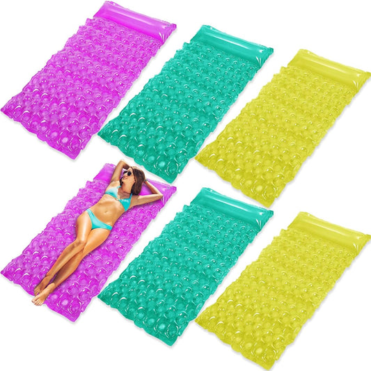 6 Pieces 64 x 32 Inch Inflatable Floating Mat Inflatable Pool Mat Pool Float with Headrest Pool Raft Swimming Pool Mattress Air Mat Float Raft Lounge for Swimming Pool Beach Lake 3 Colors
