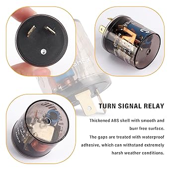 LED Flasher Relay Heavy Duty 12V 2 Pin Electric LED Turn Signal Relay 2-Finger Round Turn Signal Relay for Car Motorcycle Scooter Bike Turn Signal Light Frequently Flickering