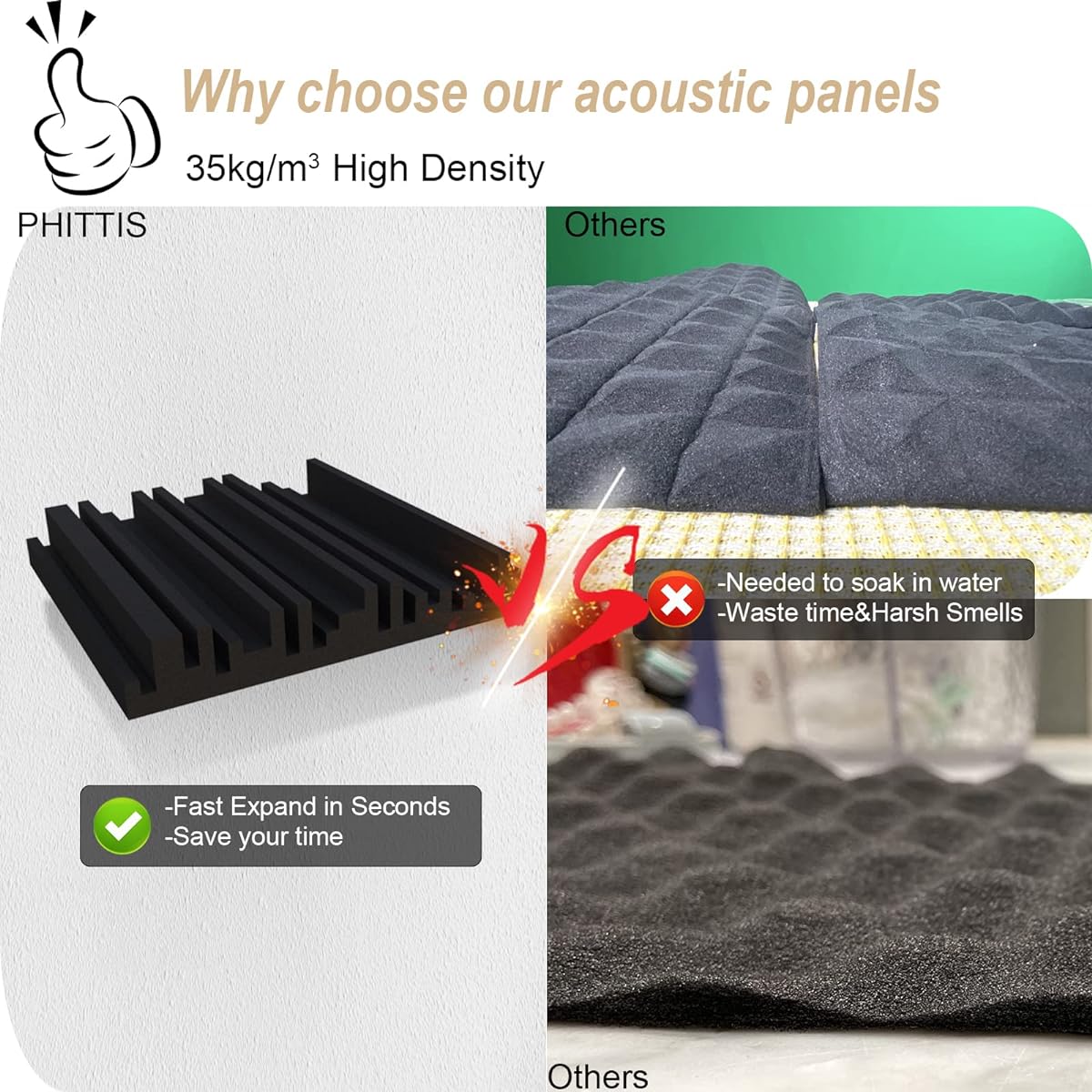Acoustic Foam Panels by PHITTIS High Density Acoustic Panels for Walls and Ceilings Improved Multi-Groove Design Quick Recovery Acoustic Panels Black 12 Pack 12" x 12"