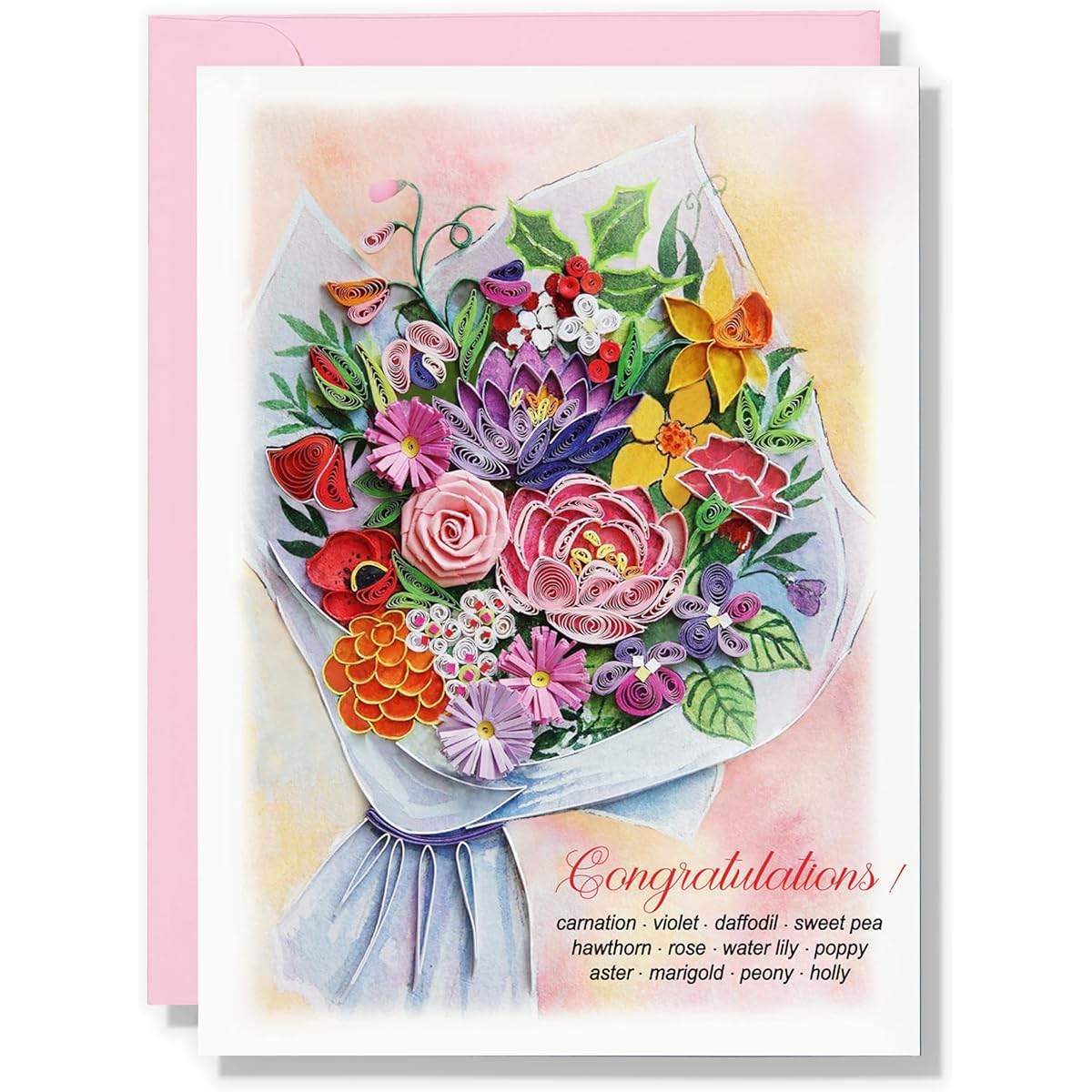 TUMYBee Congratulations Card Flower Card 3D Quilling Greeting Card for Daughter Wife Girlfriend Mother Granddaughter Boss Congratulations Card Graduation Retirement Mother's Day (Congratulations Colorful)