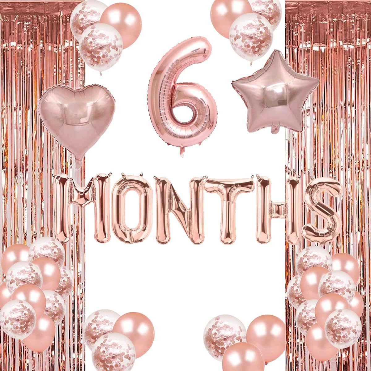 Vetwo 6 Month Balloons Rose Gold Happy 1/2 Birthday Party Banner Happy 6 Months Pregnancy Announcement/Half Year Old/6 Months Old Theme Baby Half Birthday Baby Shower Party Supplies Decorations