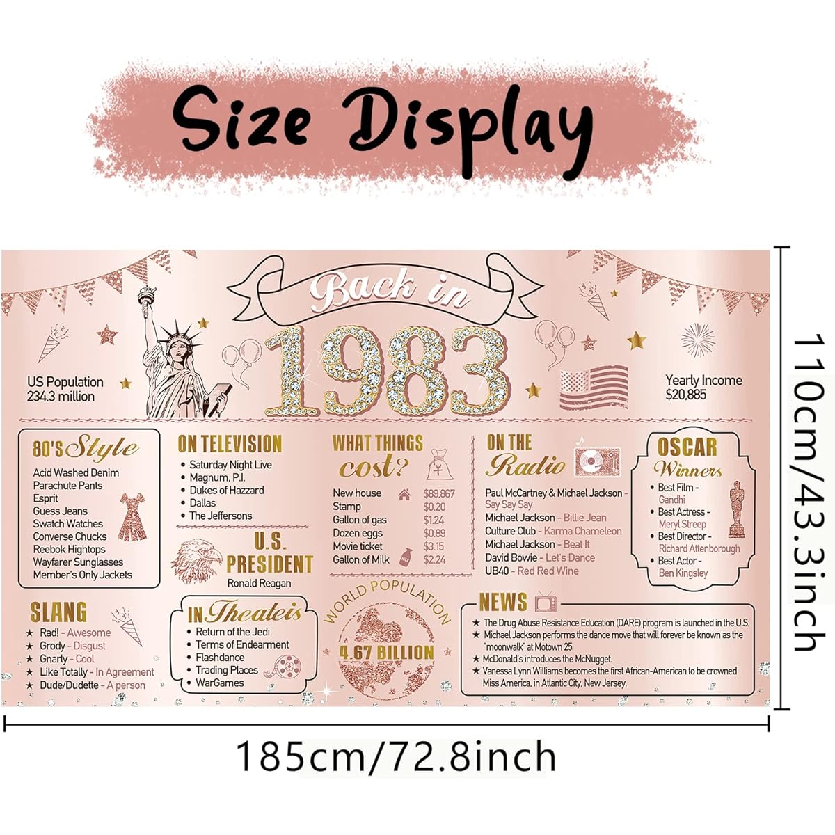 Large 40th Birthday Banner Backdrop Decoration for Women Rose Gold Back in 1983 Happy 40th Birthday Background Sign Party Supplies Pink Happy 40th Birthday Photo Props for Indoor Outdoor