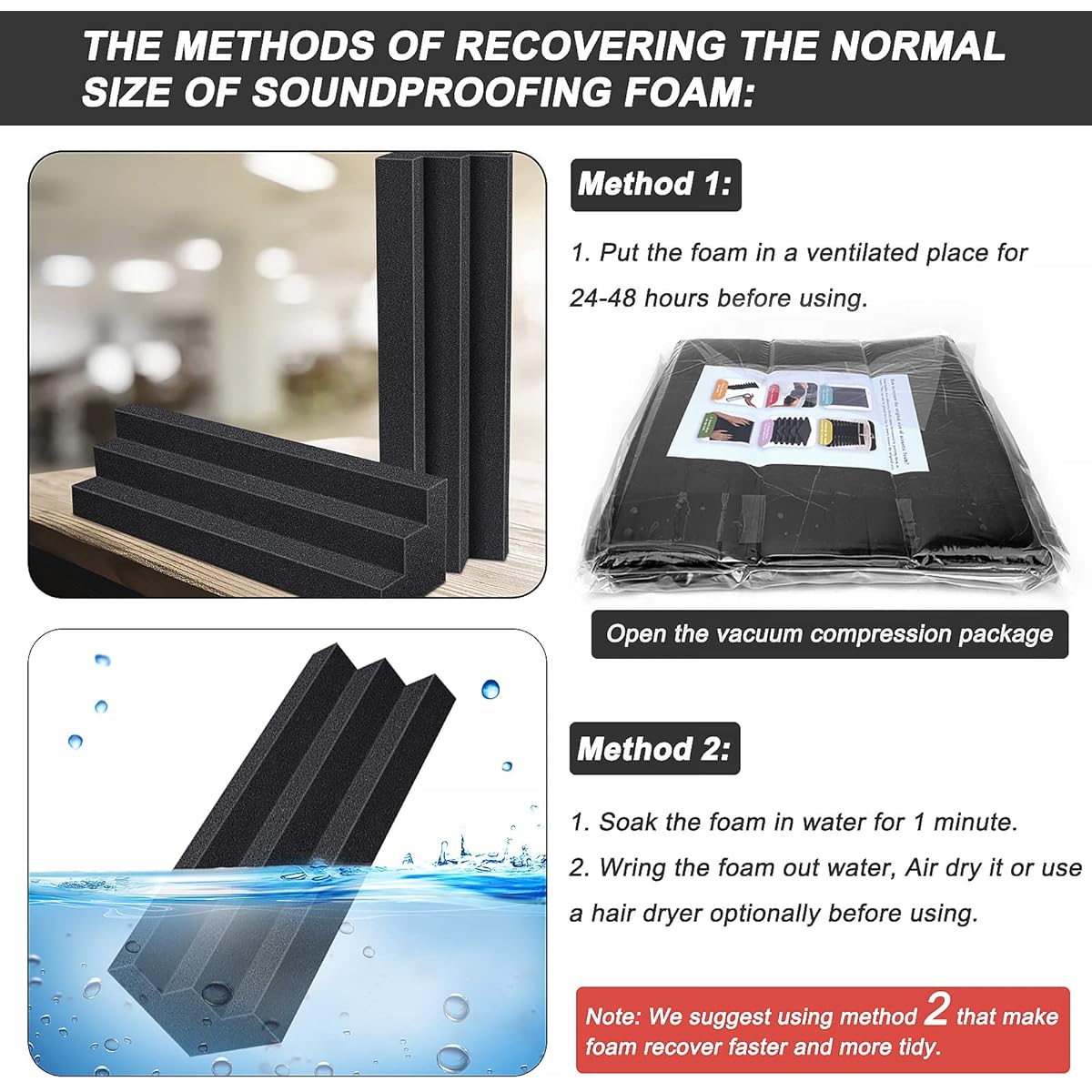 DEKIRU Acoustic Foam Bass Trap Corner Block Foam Studio Foam Soundproofing Foam Panels Noise Reduction Wall Soundproofing Pads Perfect for Studio/Home/Theater (24 Pack, 12"x3"x3", Black)