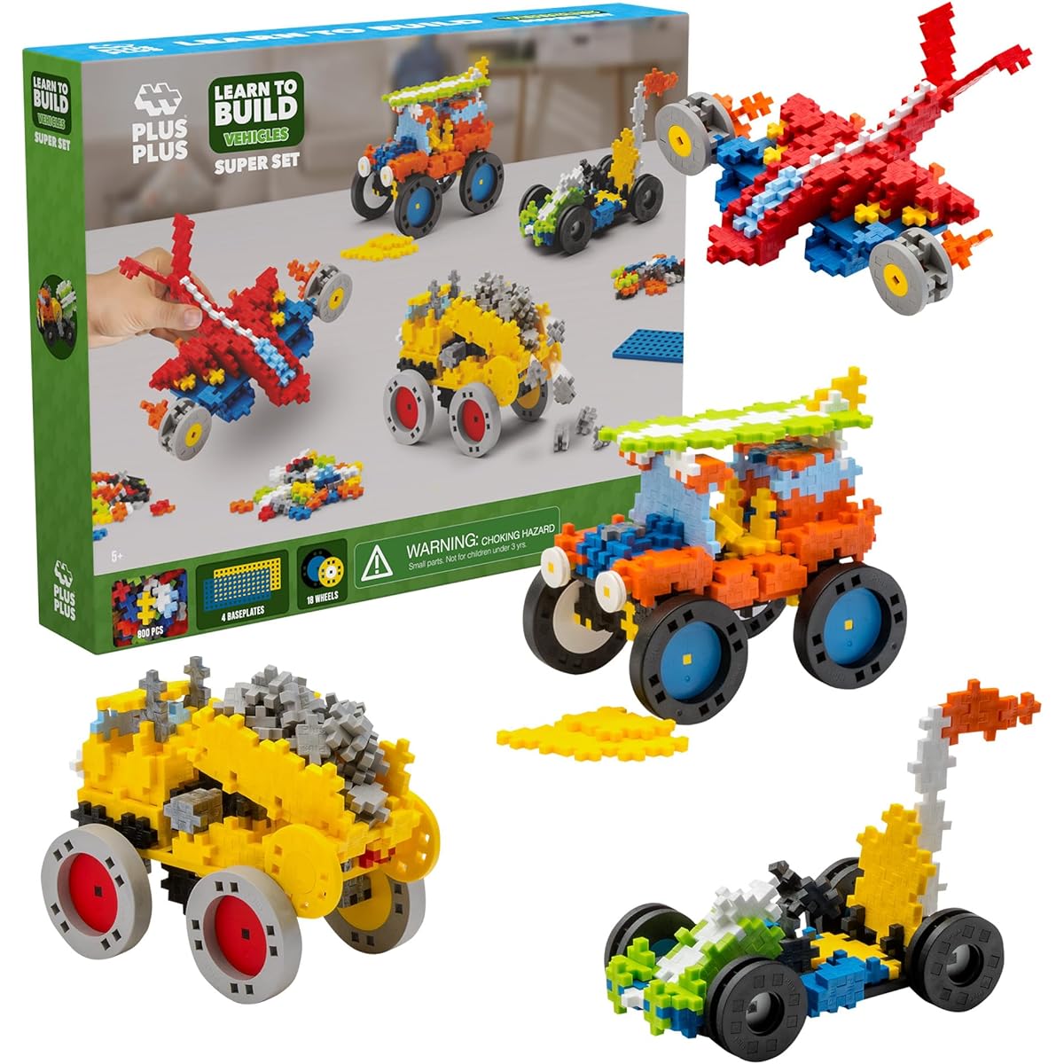 PLUS PLUS - GO! Learn to Build Vehicles Super Set 800 Pieces - Construction Construction Stem/Steam Toy Interlocking Mini Puzzle Blocks for Kids