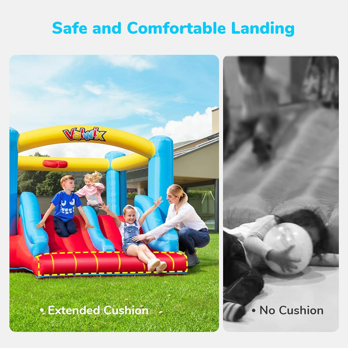 Valwix Inflatable Bounce House for Indoor/Outdoor Use with Blower for Kids Ages 3-10, Bouncy Castle with Double Slide, Large Bounce Area, Basketball Hoop, 300 lbs Capacity