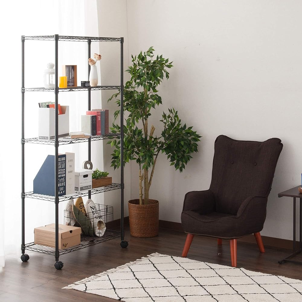 Doshisha Luminous Noir Rack 4 Tiers Width 80 Depth 40 Steel Rack with Casters Black Storage Shelf Stylish Kitchen Rack Rust Resistant Easy to Assemble Width 81 x Depth 41 x Height 178.5cm Pole Diameter 25mm Load Capacity 80kg NO8018-5
