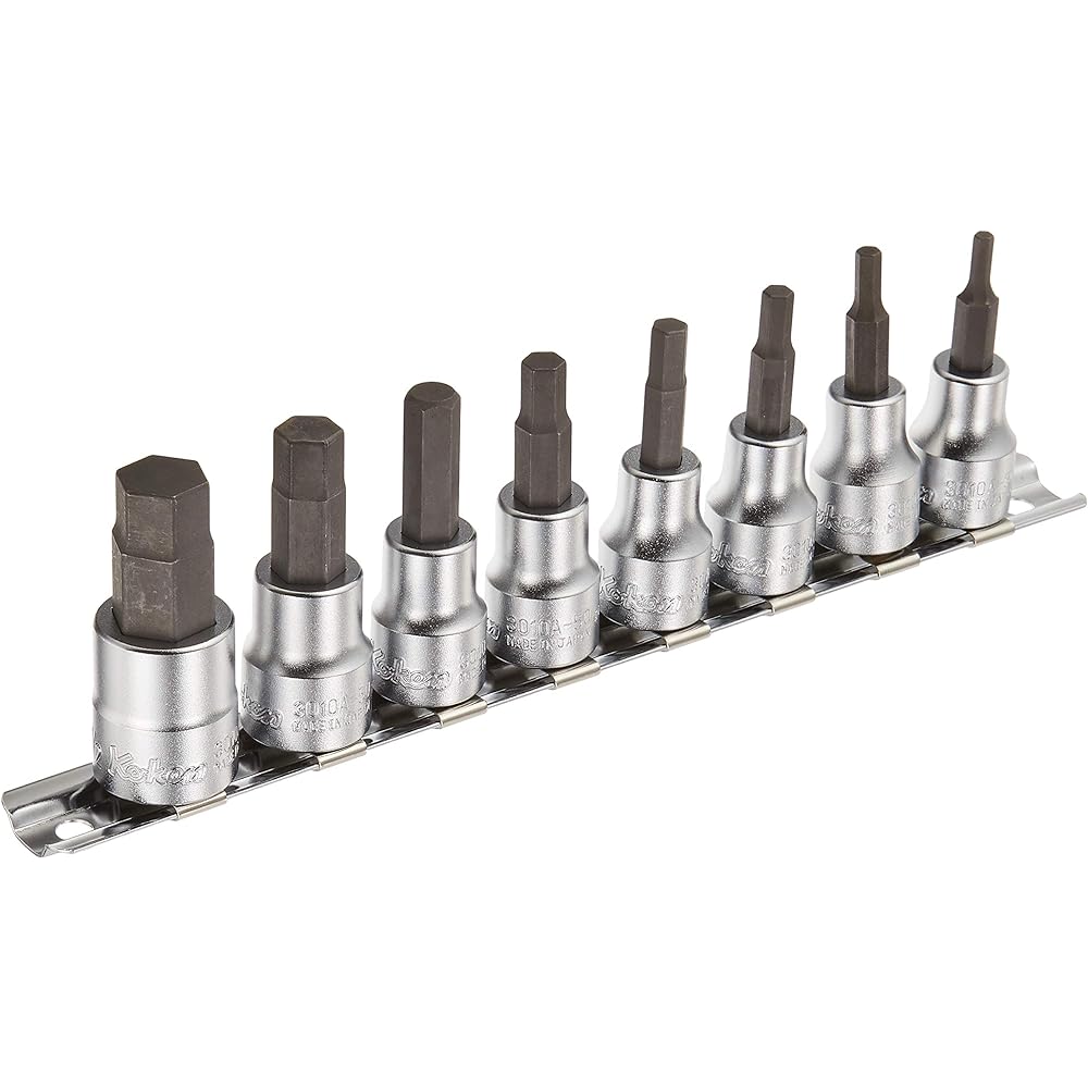 Ko-ken RS3010A/8-L50 3/8" (9.5mm)sq. Hex Bit Socket Rail Set Total Length 50mm 8 pieces RS3010A/8-L50