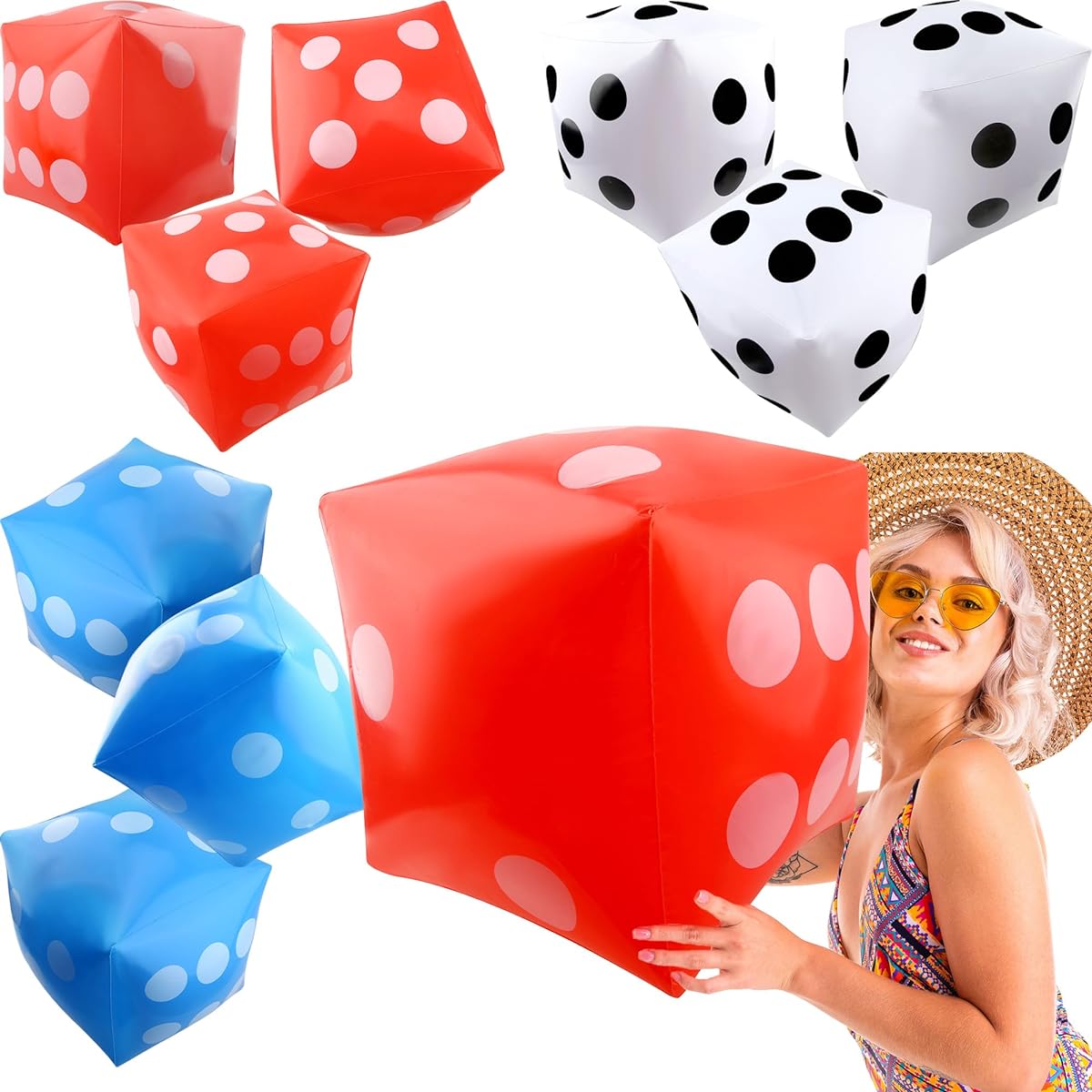 SGBETTER 9 Pack 14" Jumbo Inflatable Dice Giant Inflatable Dice for Indoor Outdoor Family Games Pool Party Supplies 3 Colors