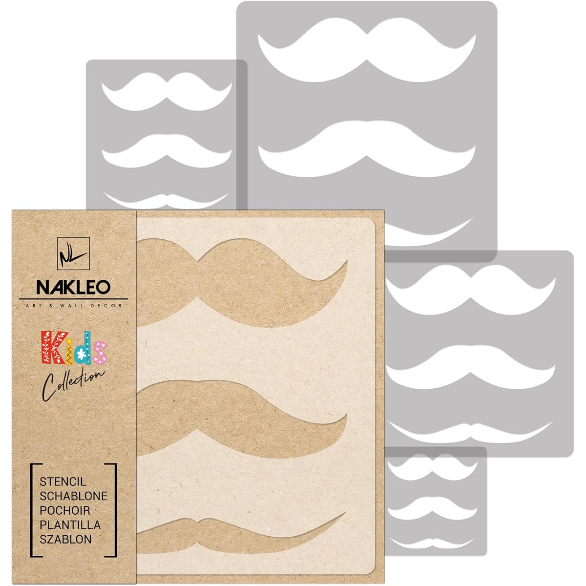 NAKLEO 5pcs Reusable Plastic Stencils - Mustache Kids Elegance - 13.4" to 3.5" - Patterns for Children Kids Painting Templates Room Decor - Craft DIY Wall Furniture